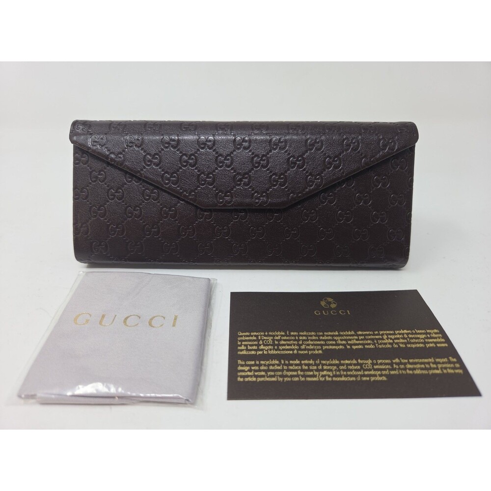 GUCCI Foldable Eyeglass / Sunglass Case Trifold Brown Embossed logo, w/Cloth NEW